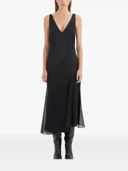 Rochie midi Sir cu decolteu în V negru