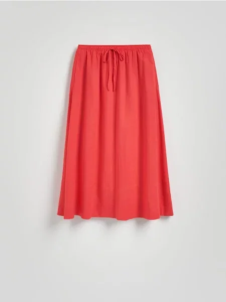 Reserved Spódnica midi z lnem czerwony