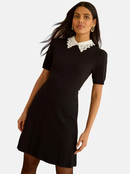 Love & roses Rochie tricotat negru alb