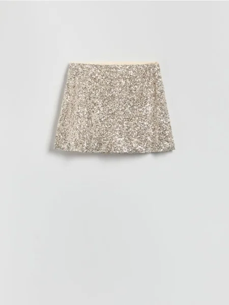 Reserved Cekinowa spódnica mini kremowy