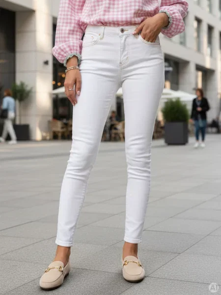 Jeansy skinny z wysokim stanem Dstreet białe