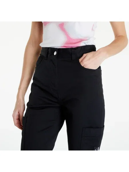 Παντελόνια Calvin Klein Jeans Woven Label High Rise Straight Pant Black XL μαύρο