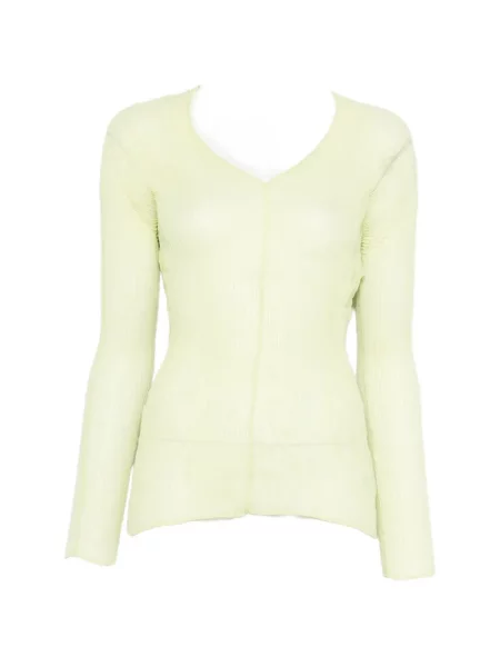 Tricou Issey Miyake cu decolteu în V cu volane verde