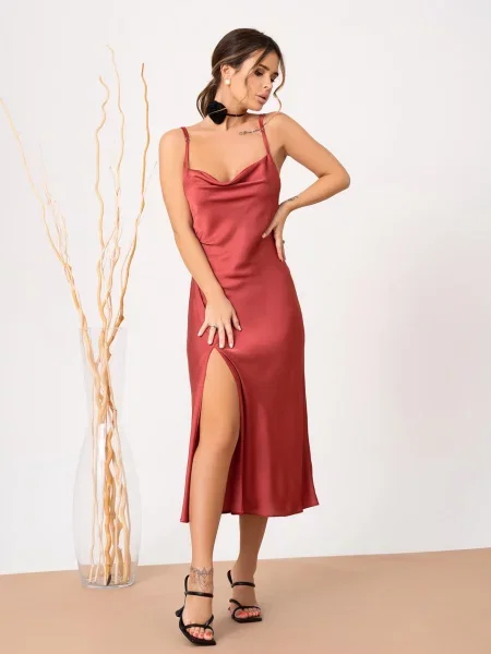 ISSA Plus Сукня міді Теракотовий без підкладки