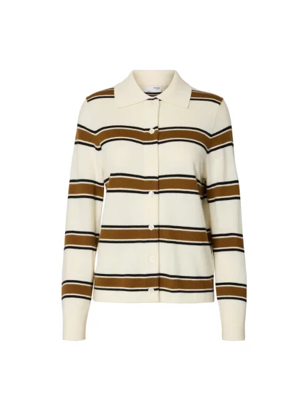 Sweter Selected Femme wełniany z kołnierzem beżowy