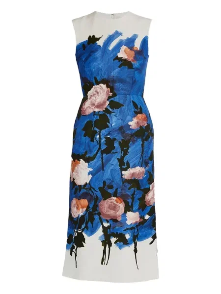 Rochie maxi Erdem cu model floral cu imagine de costum albastru