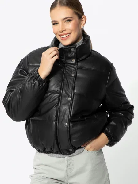 Kurtka typu puffer z ekoskóry czarna