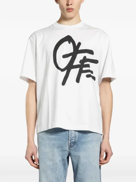 Tricou Off-white scurt cu autograf alb
