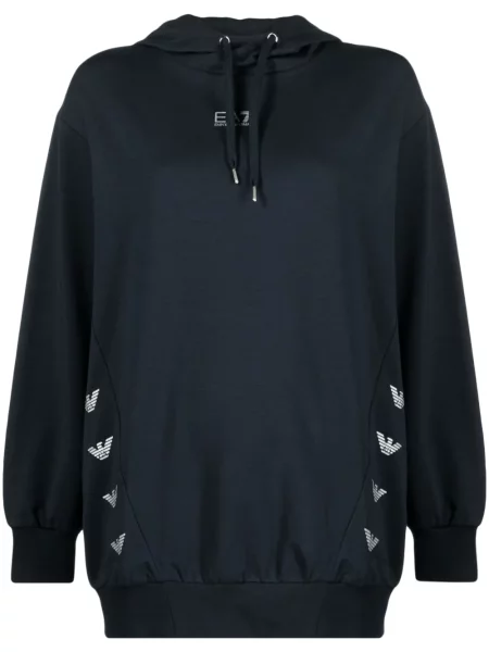 Bluza z kapturem Ea7 Emporio Armani z nadrukiem niebieska