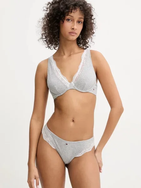 Сутиен Tommy Hilfiger от дантела с меланжов десен сиво