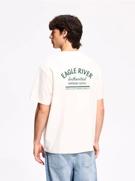 Reserved Tricou cu croială boxy cu imprimeu la spate crem