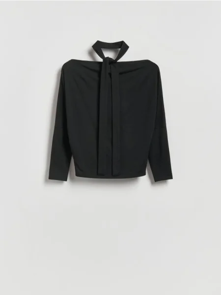 Reserved Longsleeve z wiązanym szalem czarny