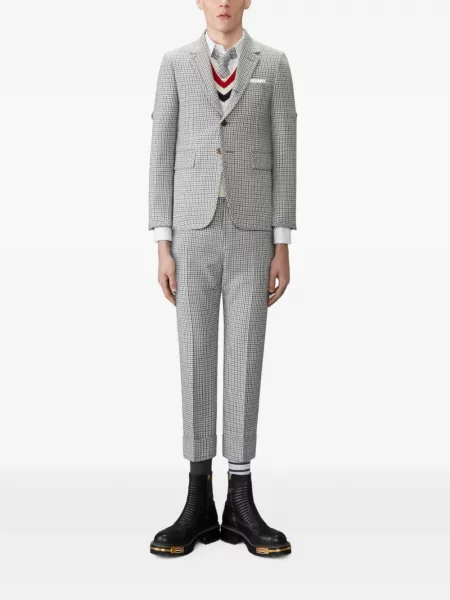 Geacă Thom Browne de lână în carouri gri