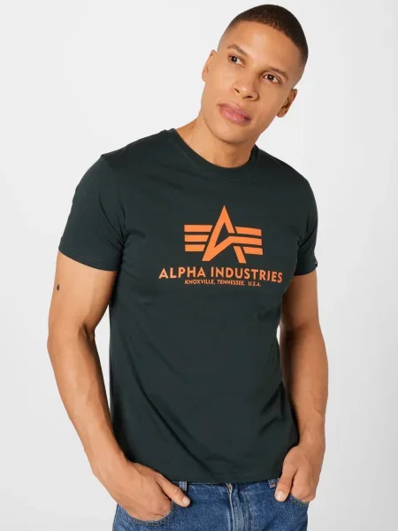 ALPHA INDUSTRIES Tričko čierna / jedľová / svetlooranžová biela