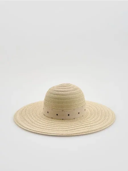 Reserved Капелюх зі стрічкою з візерунком кремовий 