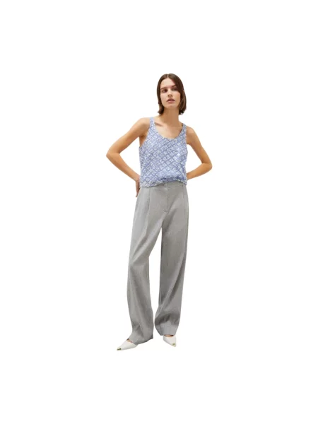 Marella spodnie lniane AUTOCAR fason cygaretki high waist szary