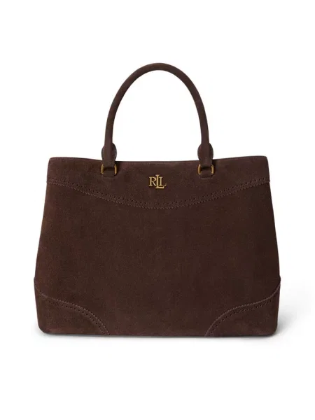 Torebka z uchwytem z detal z logo model MARCY' Lauren Ralph Lauren brązowa
