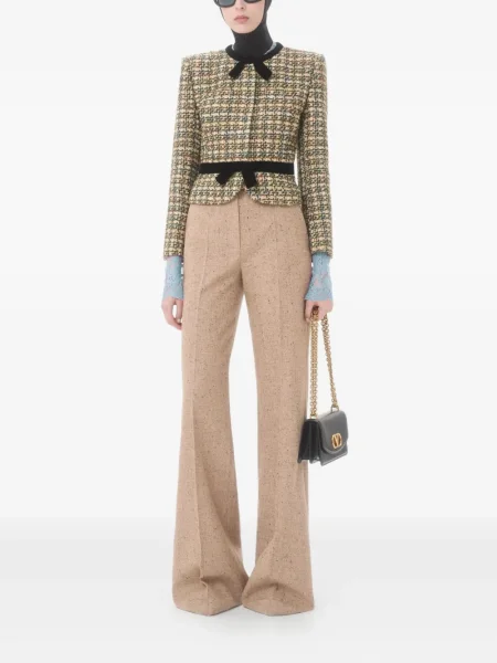 Geacă Valentino Garavani cu funde din tweed verde