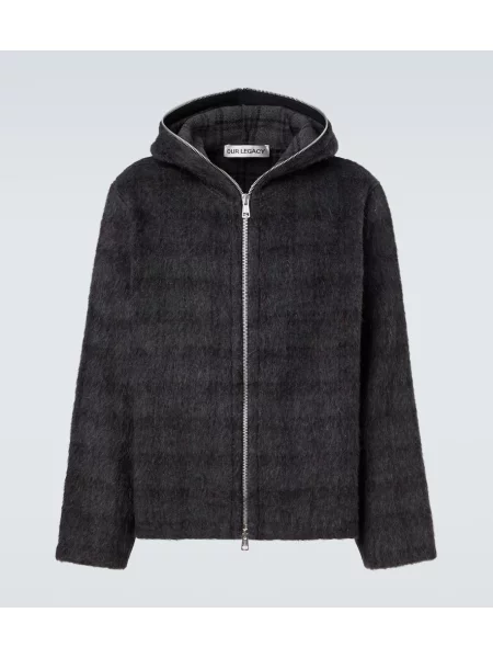 Кариран плетен суичър с качулка Our Legacy сиво