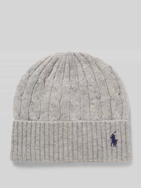 Czapka wełniana z wyhaftowanym logo Polo Ralph Lauren szara