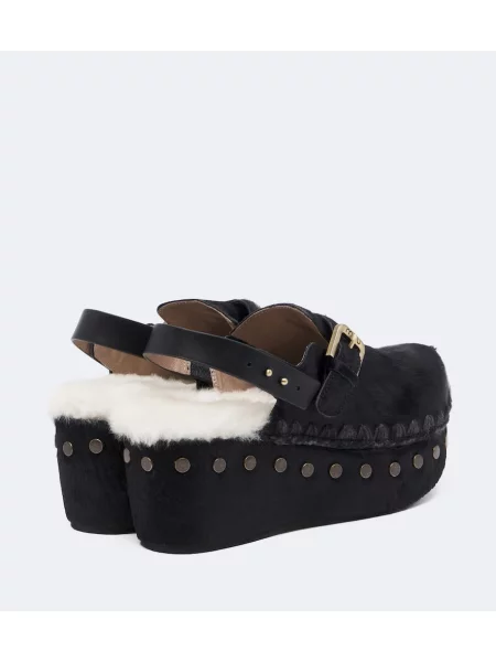 Saboți Mou din piele de oaie negru