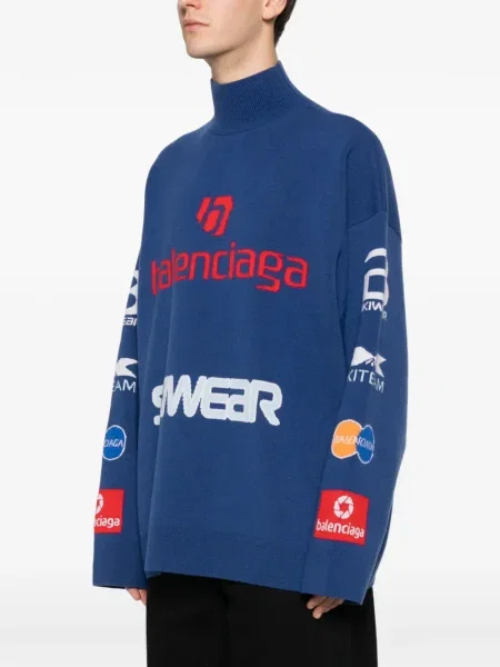 Heláncă Balenciaga din jacard albastru