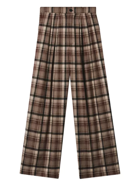 Spodnie Tout A Coup w kratkę plisowane brązowe