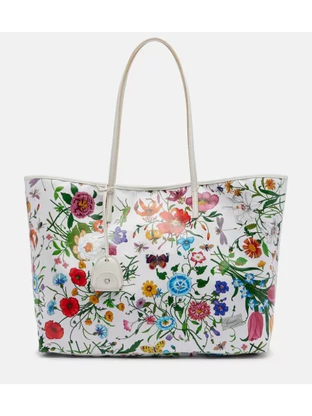 Geantă shopper Gucci cu model floral din canvas alb