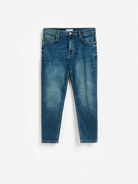 Reserved Blugi carrot slim cu efect prespălat indigo jeans