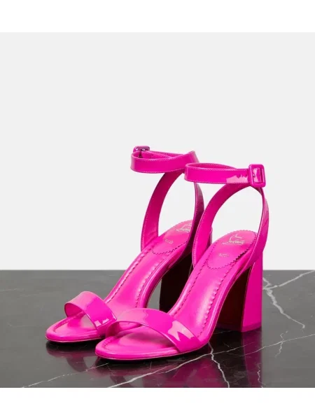 Usnjene lakirane sandali Christian Louboutin roza