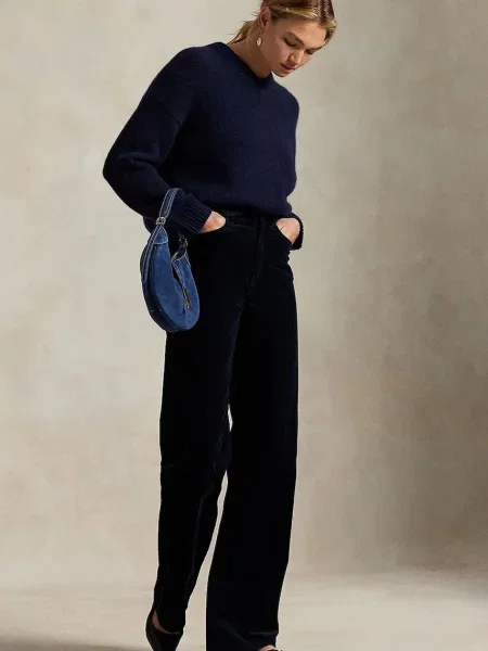 Hlače iz rebrastega žameta Polo Ralph Lauren mornarsko modra