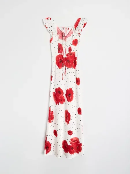 Міді сукня в горох із маковим мотивом різнобарвний