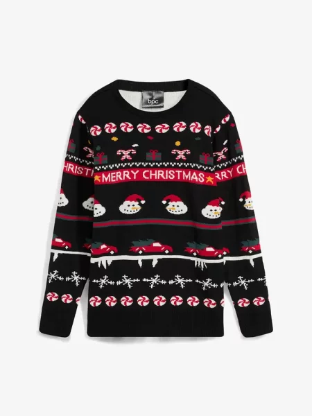 Sweter dziecięcy z bożonarodzeniowym motywem czarny