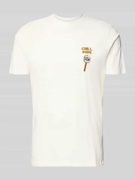 T-shirt o kroju regular fit z wyhaftowanym napisem model ‘Kameron’ Blend biała