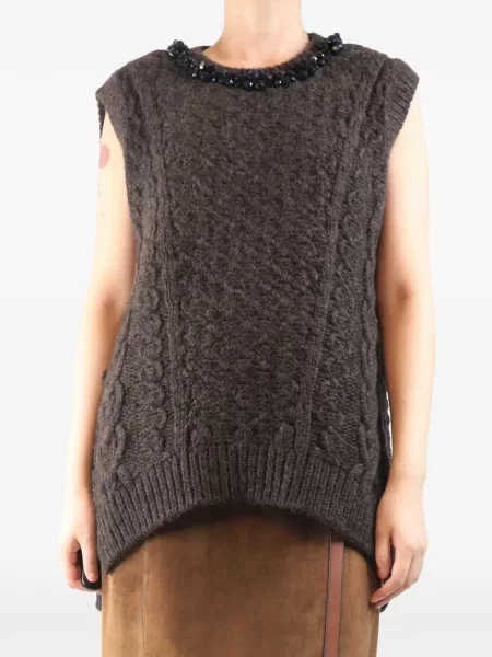 Top Simone Rocha fără mâneci tricotate chunky maro