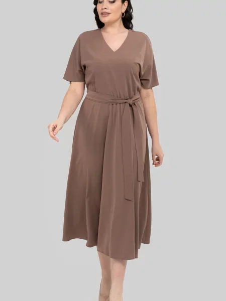 Шелковое платье миди All Posa коричневое