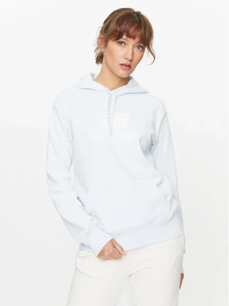 New Balance Bluză Essentials Stacked Logo Hoodie celest albastru
