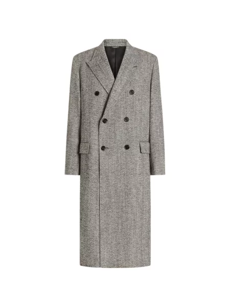 Palton Dolce & Gabbana de lână cu model herringbone cu două rânduri de nasturi gri