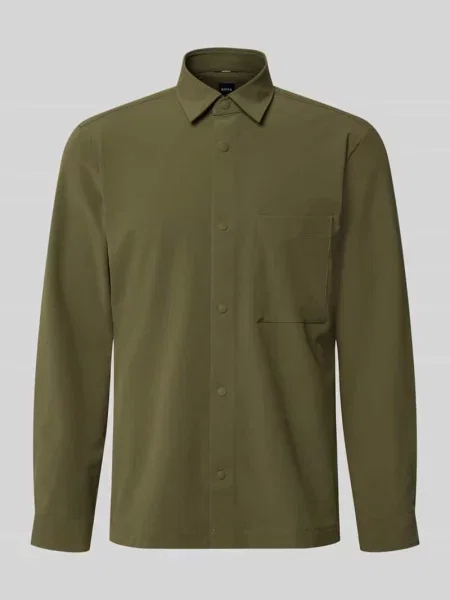 Koszula casualowa o kroju relaxed fit z naszywką z logo model Boss oliwkowa
