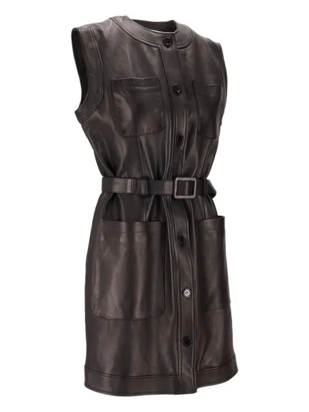 Cu centură rochie La Rose din piele negru