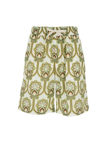 Drôle de Monsieur Short Tapisserie Florale Lin szorty z lnem zielone