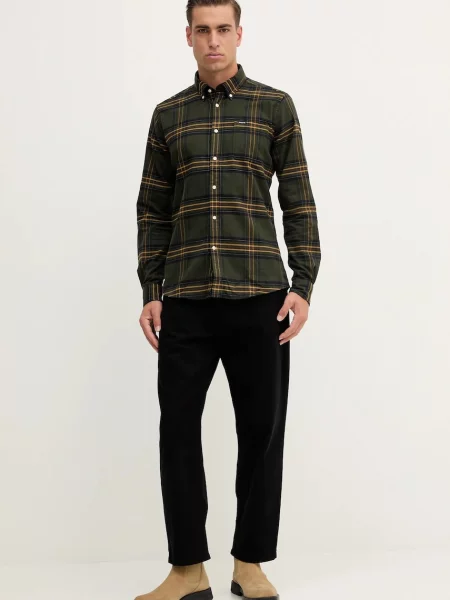 Barbour koszula PORTDOWN regular z kołnierzykiem button-down zielony
