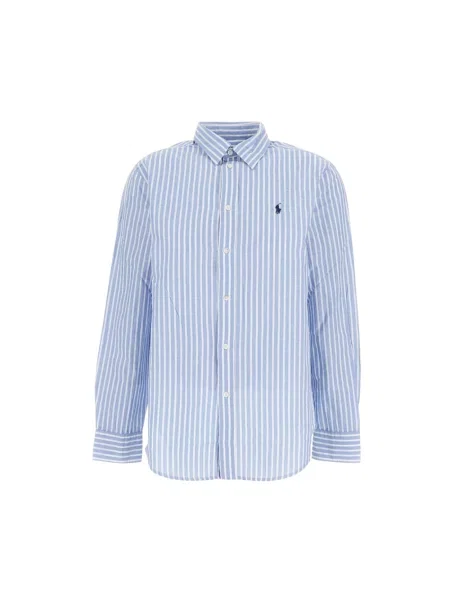 Bluzka koszulowa o kroju regular fit z mieszanki bawełny i lnu Polo Ralph Lauren niebieska