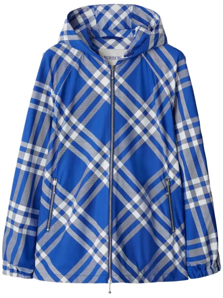 Geacă Burberry în carouri cu glugă albastru