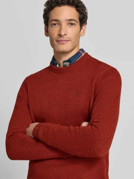 Sweter z mieszanki wełny i jedwabiu z okrągłym dekoltem model TISBURY' Barbour czerwony