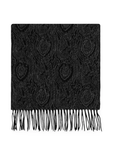 Fular Etro cu franjuri cu model paisley din jacard negru