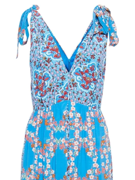 Rochie Sandro cu model floral din crep de costum albastru