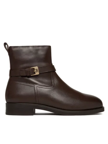 Tommy Hilfiger Škornji Th Buckle Riding Leather Bootie rjava