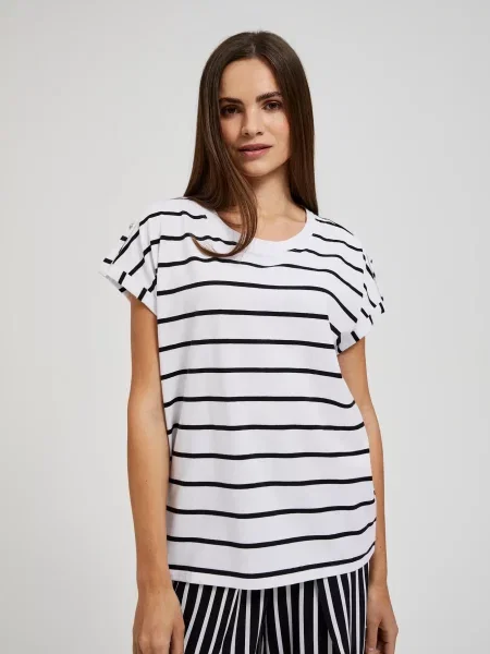 Tricou Moodo cu dungi alb