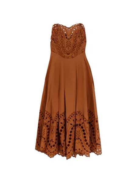 Rochie midi Charo Ruiz Ibiza cu broderie fără bretele maro